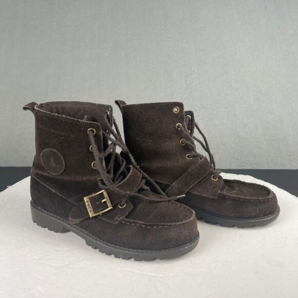 Polo Ralph Lauren Duck Boots Big Boy Kids 4 Brown Leather Buckle,Hiking,Outdoor